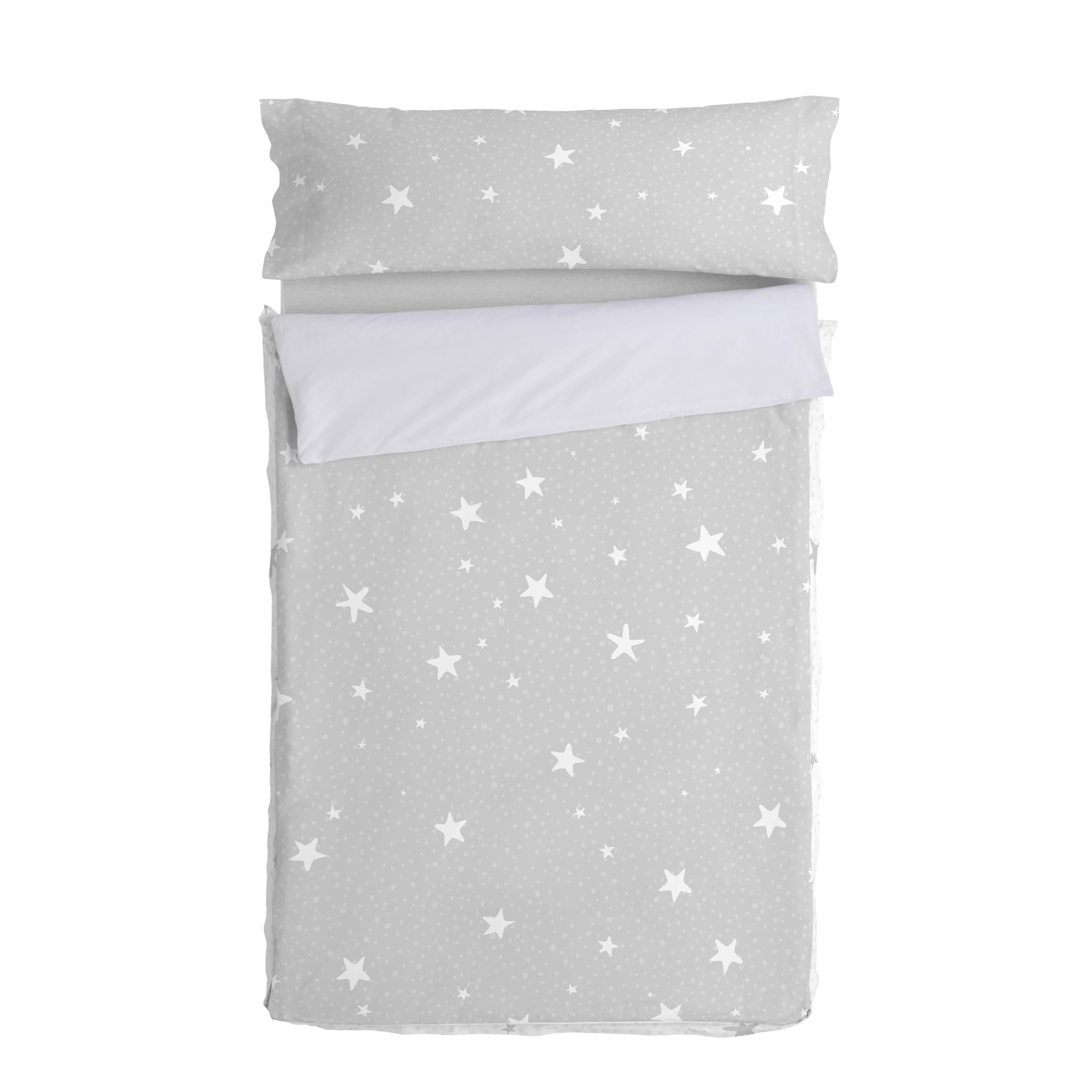 Little Star Grey Saco nórdico Gris, 105x200 cm (Cama 105) Sin Relleno, 100% Algodón, Calidad de 150 Hilos