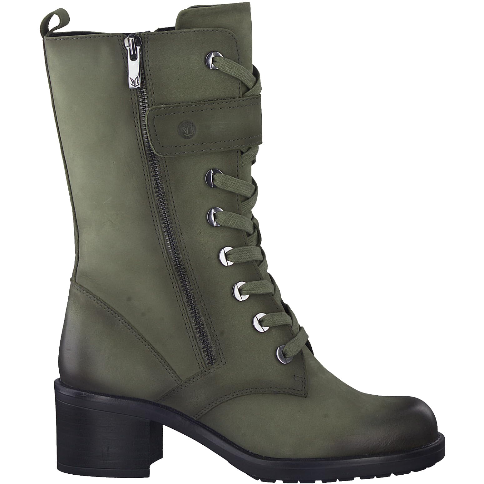 CAPRICE Damen Stiefeletten mit Absatz Memotion aus Leder Blockabsatz Weite G, Grün (Khaki Nubuc), 39 EU – Ansicht 5