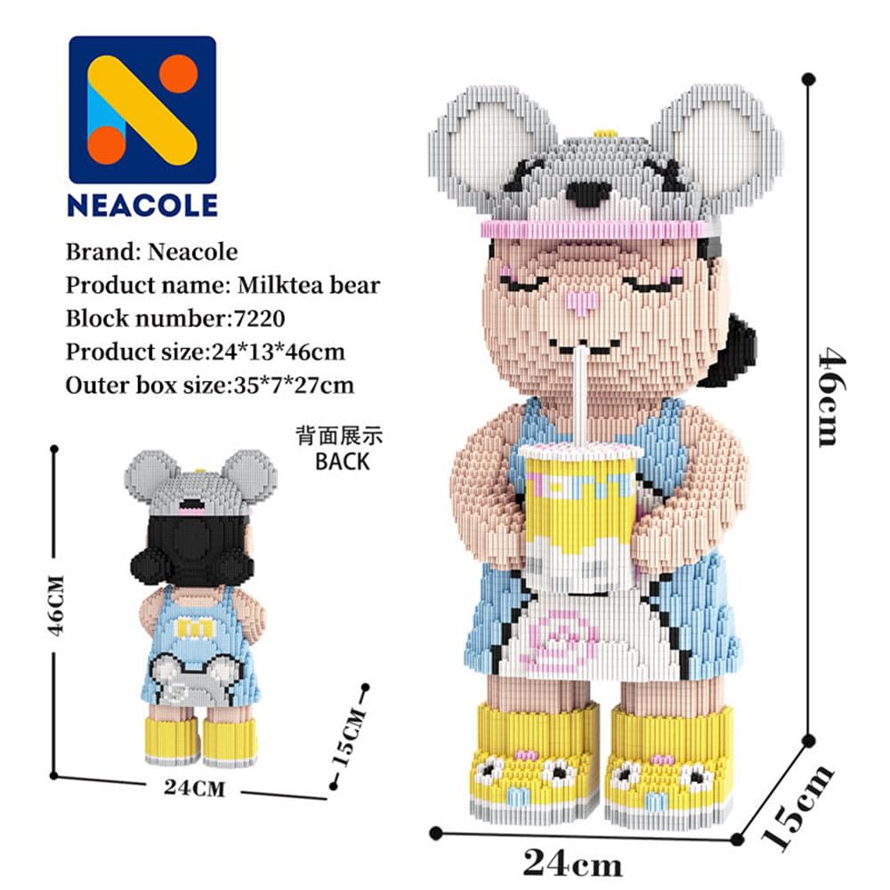 Neacole Bloques de construcción de oso (7220 unidades) 43/46 cm, bloques de construcción de animales micro 3D para adultos y niños, decoración del hogar y la oficina, regalos de cumpleaños y día de - 2