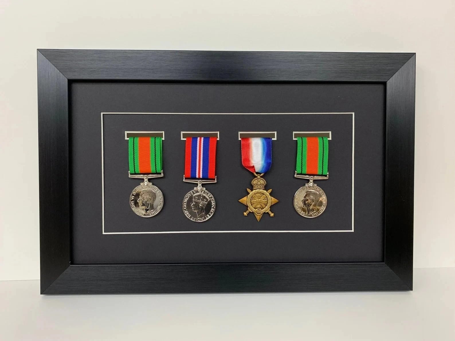 Kwik Picture Framing Ltd 4 Medal Military Shadow Box Display Frame 40x26cm, Black Mount - War Medal Display Case | Army Navy RAF Wall Mounted Memorabilia Holder
