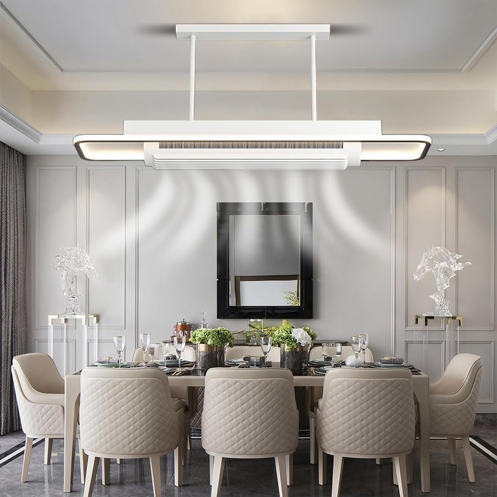 rj-90w modern hanging rectangular bladeless ceiling fan with 3-color dimmable led light with remote control, 6 wind speeds (2 years warranty) – ideal for bedroom & living room