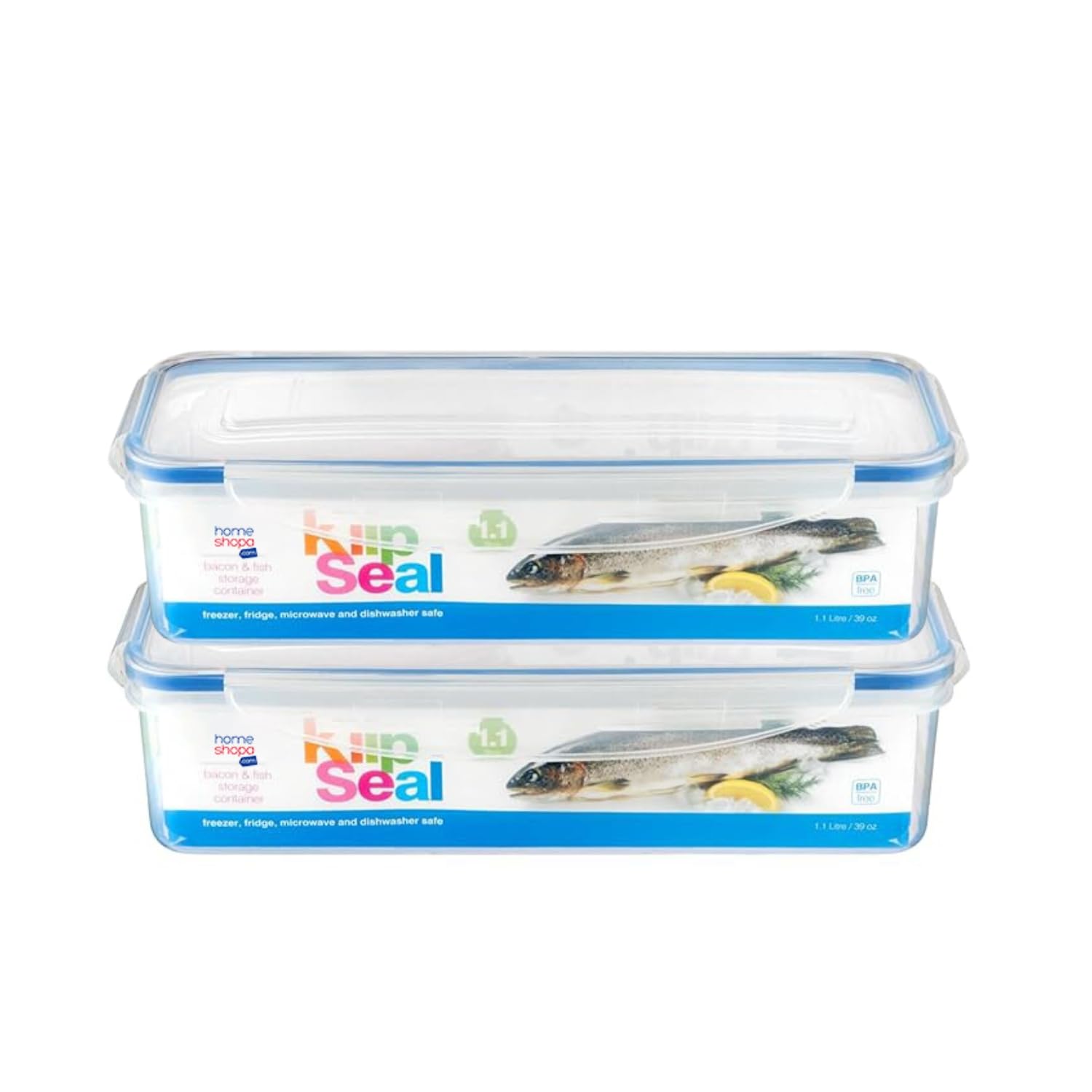 HOMESHOPA Rectangular Bacon Storage Containers, 2 Pack 1.1 Litre Plastic Leakproof Food Storage Boxes with Lids, BPA Free Stackable & Airtight, Microwave & Freezer Dishwasher Safe