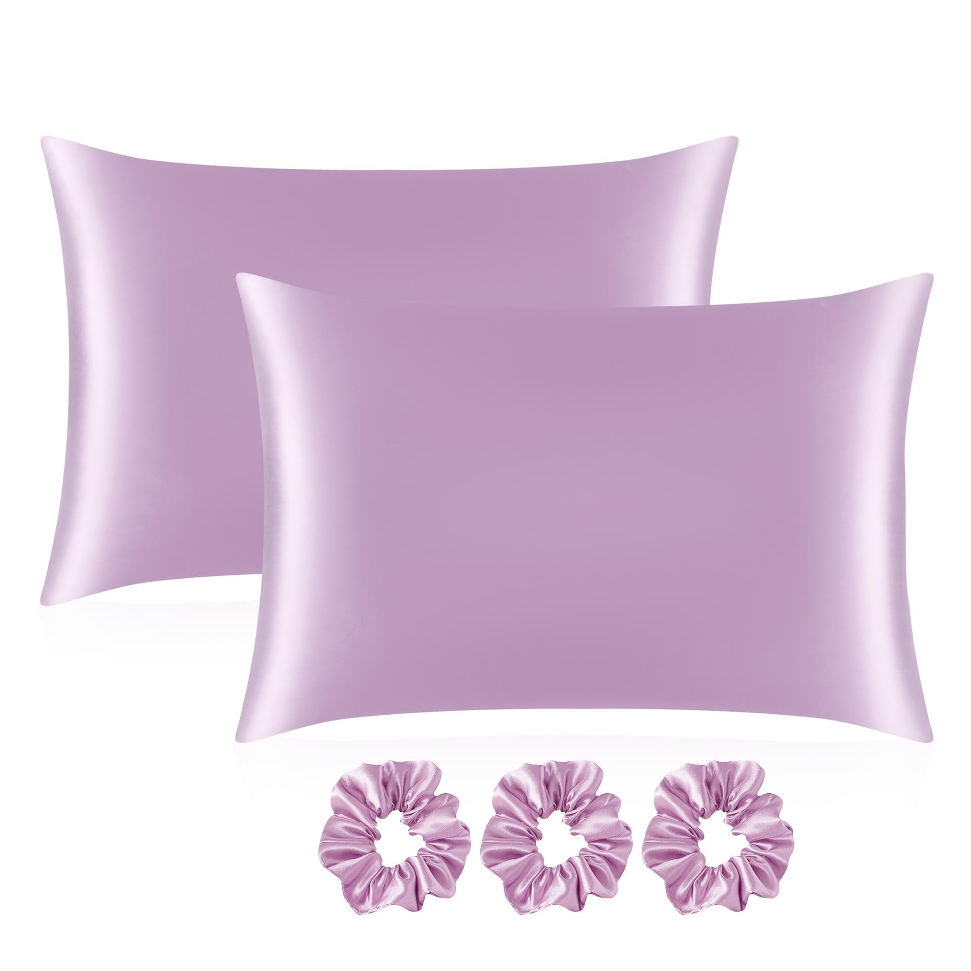 Satin Silk Pillow Cover Set with Scrunchies -19 Satin Silk Pillow Cover Set with Scrunchies -19