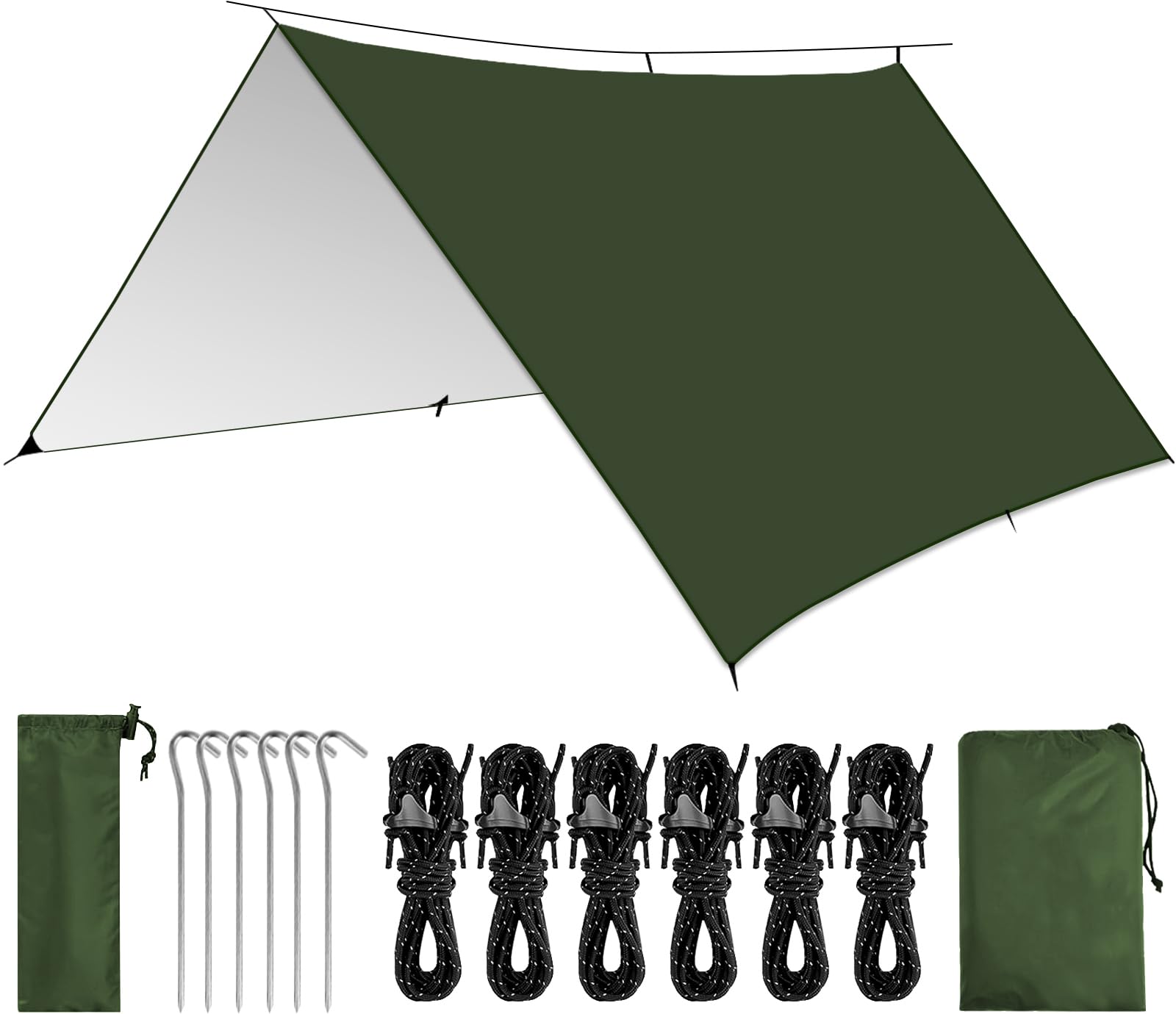 KOIUEYW Tarp wodoszczelna 3x3/3x4/3x5M, Plandeka kempingowa ultralekkka wodoszczelna, Anti-UV śnieg deszcz plandeka namiotowa z oczkami do kempingu, pikniku, wędrówek, hamaka, aktywności na świeżym