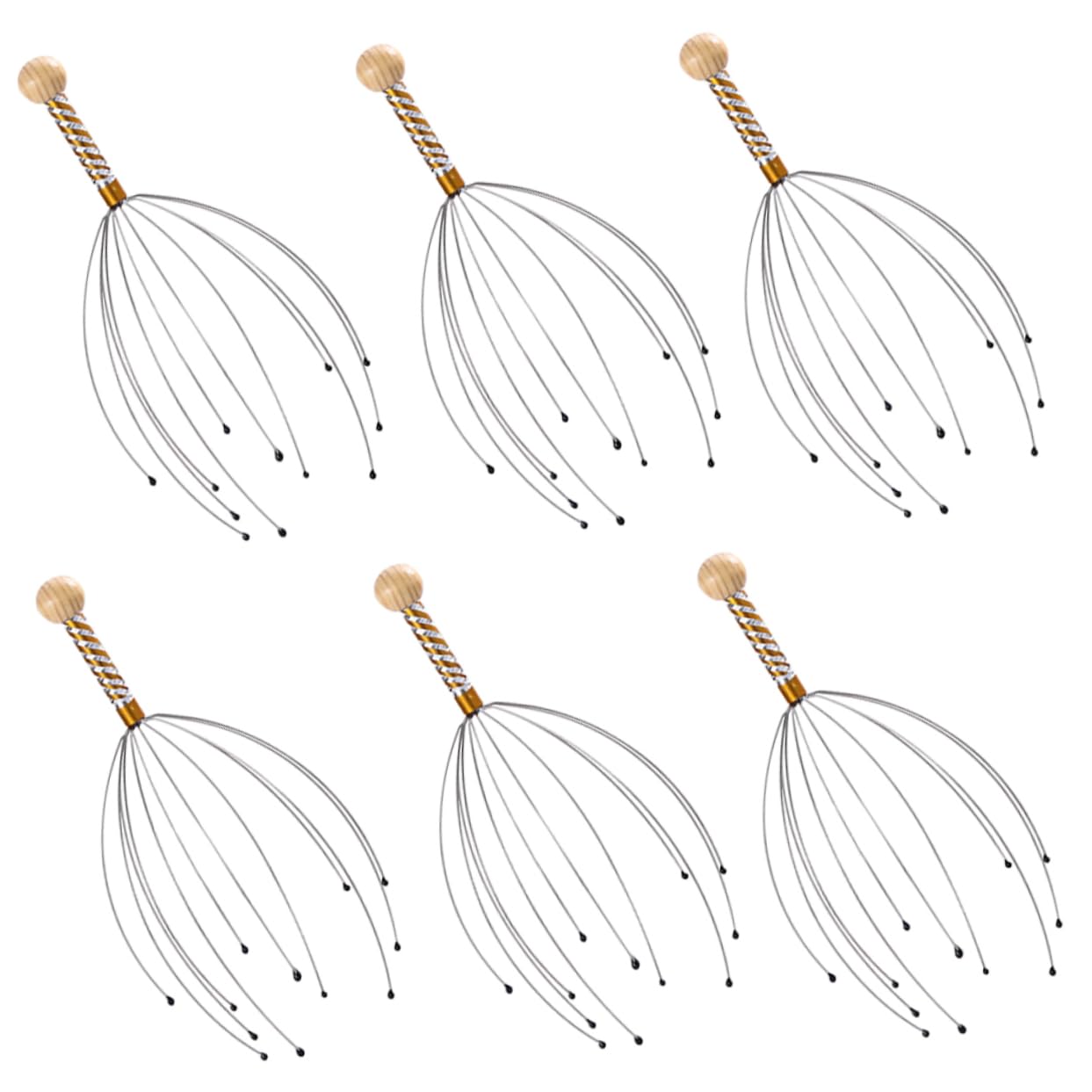 Masajeador 6 Piezas de Cuero Cabelludo de Acero Ligeras en Forma de Brazos Mango Ergonómico de Madera Ligeras en Forma de Brazos para Alivio del Estrés y Masaje Corporal Color Aleatorio