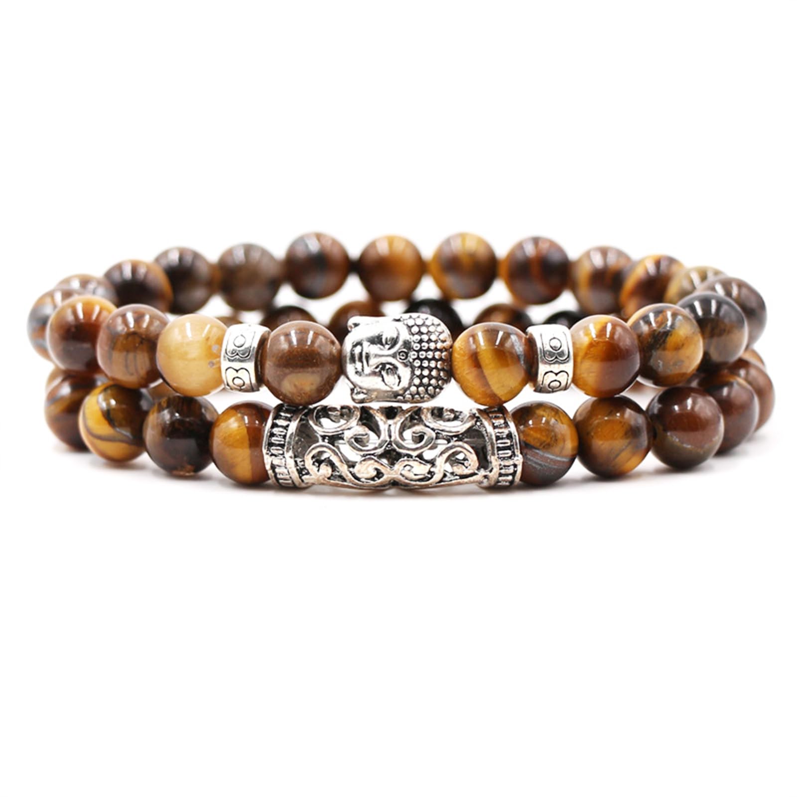 Ruamny 2 Piece Beaded Bracelet, 8mm Buddha Bead Stretch Bracelet, Buddha Bead Bracelet for Yoga Meditation, Fashion Hand Accessories