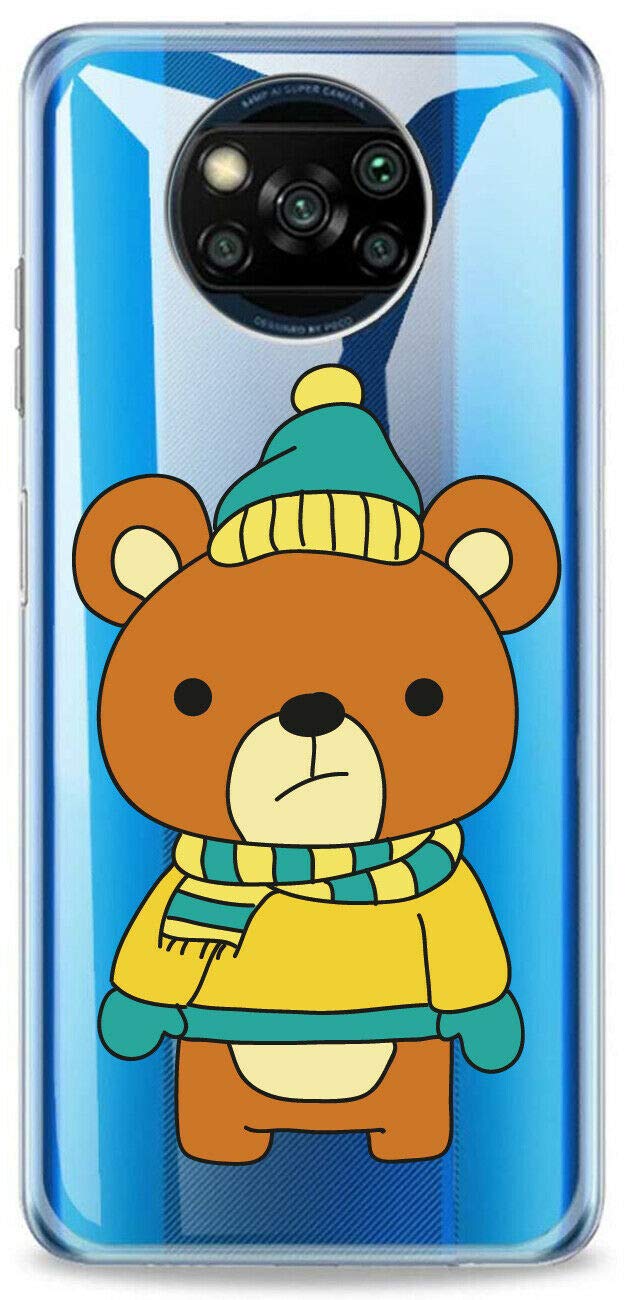 Mixroom - Cover Custodia Case In TPU Silicone Morbida Sfondo Trasparente Per XIAOMI REDMI NOTE 9T 5G Fantasia Orsetto Con La Sciarpa T451