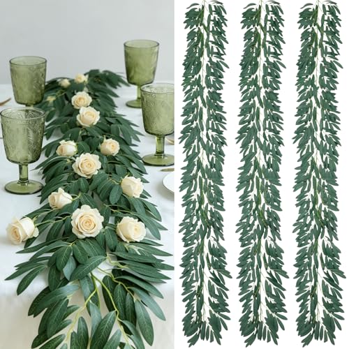 dallisten 3Pcs 6.5FT Artificial Olive Leaves Vine Silk Fake Olive Garland