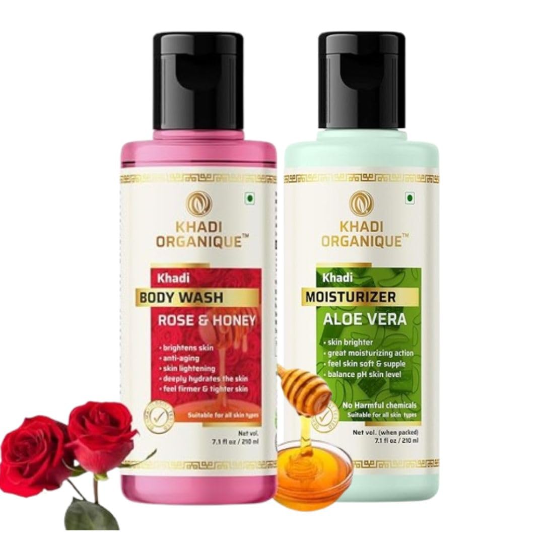 Khadi Organique Rose Honey Body Wash & Aloe Vera Moisturizer Lotion Duo for Nourished, Glowing Skin – Suitable for All Skin Types, Men & Women (420 ml)-image-20
