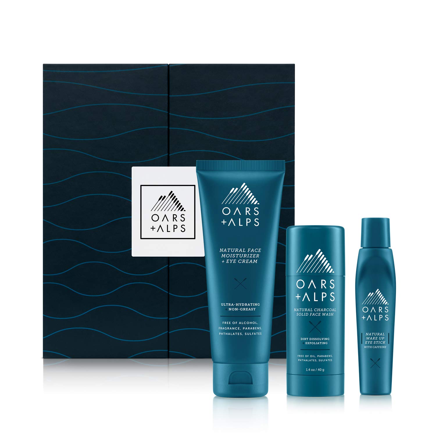 Oars + AlpsMen's Skin Care Kit, Gift Set Includes Face Wash, Eye Roller, and Moisturizer, Vegan and Gluten Free, TSA Approved, 3 Items Total