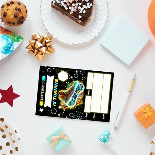 Miniatura 5 de EUDOSI Juego de 20 invitaciones para fiesta de cumpleaños de patinaje sobre ruedas con sobres con temática de patinaje, tarjetas de invitaciones de