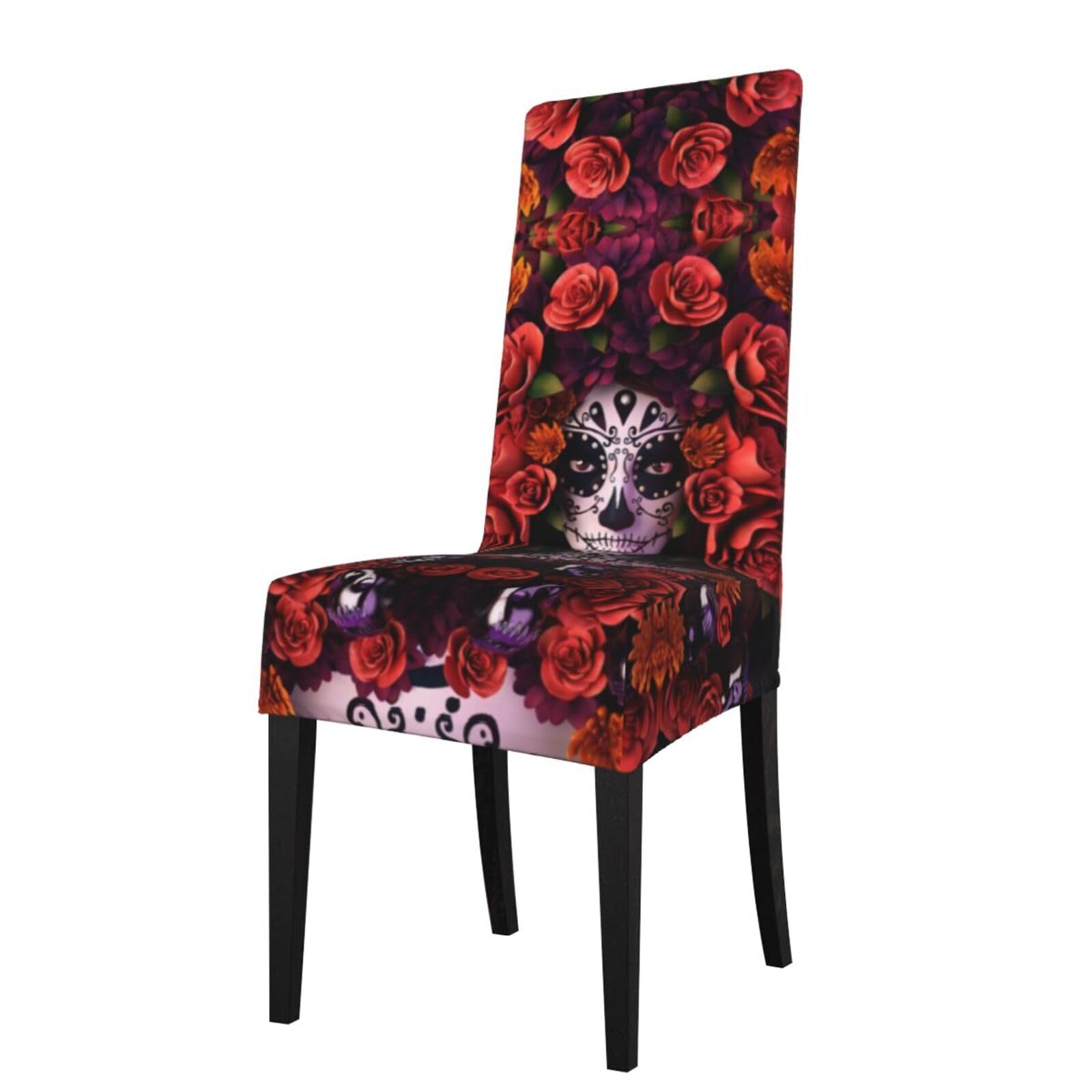 Yyhwhjde Black Day Of The Dead Sugar Roses Skull Prints Protection Cover For Dining Chair – Stretch Slipcovers For A Fresh, Refreshed Dining Room Look!