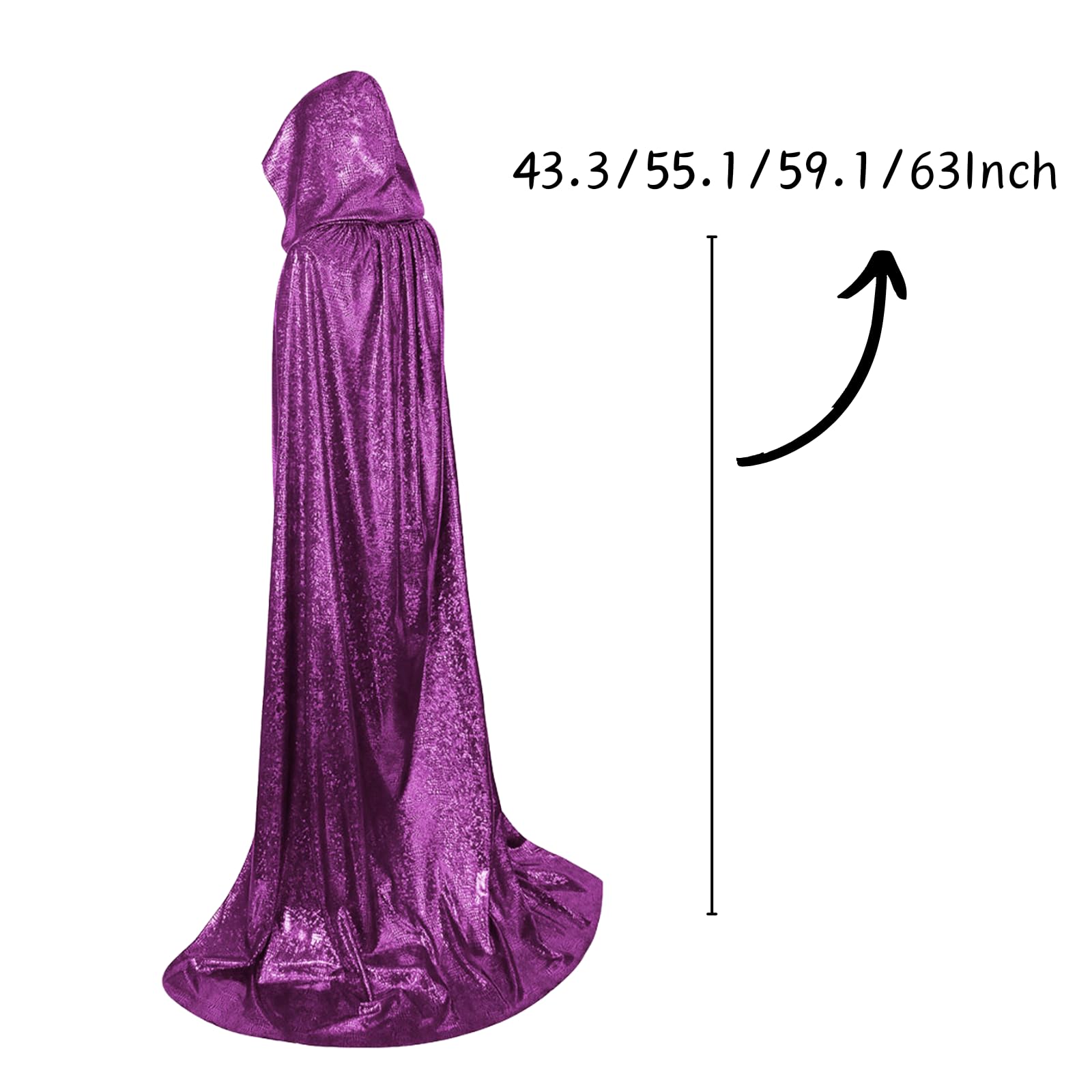 RRCBMD Adult Unisex Full Length Hooded Cloak Sparkle Shiny Cape with Hood Women Men Halloween Mardi Gras Wizard Cosplay Costume Purple 62.9Inch - Image 3