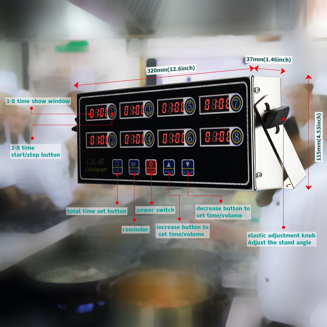 SOFEDY 8 Channel Digital Kitchen Timer - Commercial Stainless Steel Calculagraph With Loud Alarm for Cooking and Restaurant