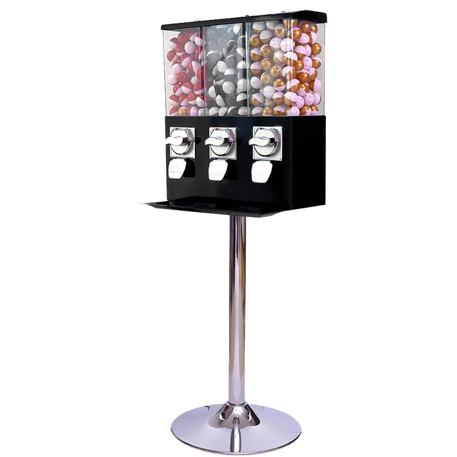 BEESOM Heavy-Duty Triple Gumball Machine,Coin Mechanism Included Black