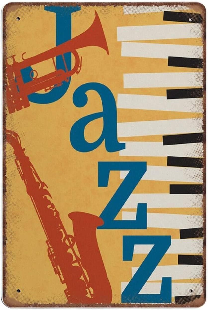 Nuboxx Jazz Poster Musician Gift Musical Instruments Print Vintage Metal Tin Sign Poster Wall Farm Yard Club Vintage Bar Wall Decor 8X12 Inch