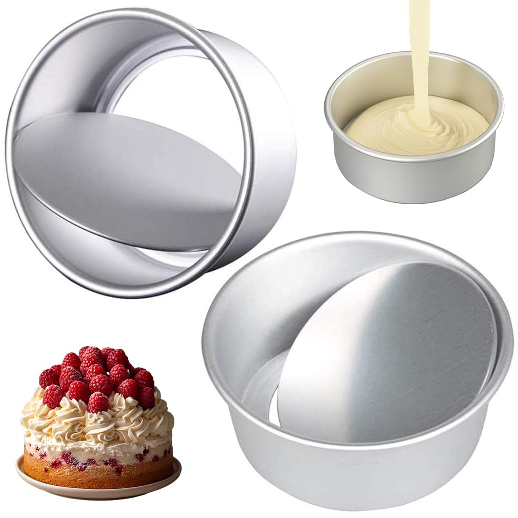 ruitao 2 Pack 9 Inch Cake Tin Non-Stick Deep Aluminum Round Cake Deep Baking Tin with Removable Bottom Cake Baking Pan Cake Mould Tin for Baking, Bakeware Wedding Birthday Christmas Party