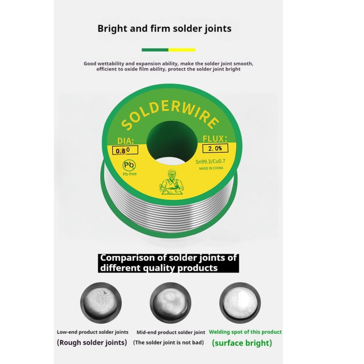 stagno per saldare elettronica, filo a saldare senza piombo, filo di saldatura a nucleo di colofonia, solder wire Con flussante, Sn99.3 Cu0.7, 50g/0.8mm, per saldatura elettrica riparazione,5pcs