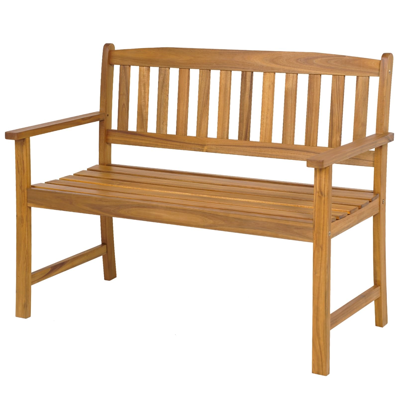 RELAX4LIFE 2-Seater Garden Bench, Acacia Wood Patio Park Bench Chair with Backrest & Armrests, Outdoor Furniture Leisure Loveseat Porch Seating for Backyard, Porch, Balcony (110 x 56 x 86 cm)