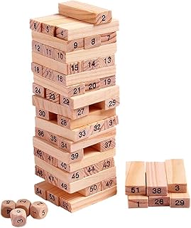 PRIME DEALS Wooden Blocks 51 Pcs 4 Dice Building Blocks Game Challenging Tumbling Tower, Wooden Stacking Toys with Dices Board Educational Puzzle Game for Adults and Kids (Wooden) Price in India