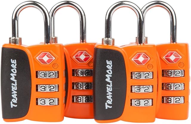 4 Pack Open Alert Indicator TSA Approved 3 Digit Luggage Locks for Travel, Suitcase & Baggage (Orange)