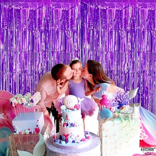 Image of KatchOn, Purple Fringe Backdrop - Pack of 2 | Purple Streamers for Halloween Decorations, Kpop Birthday Decorations | Tinsel Curtains for Bachelorette Party Decorations, Wedding, Bridal Shower Decor