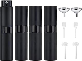 Perfume Atomiser, 4PCS Black Perfume Travel Bottle,Bottle Perfume Atomisers Refillable,Spray Bottle Easy Atomizer, Portable Refillable Perfume Atomiser for Woman Man with 3 Types of Refill Tools (8ml)