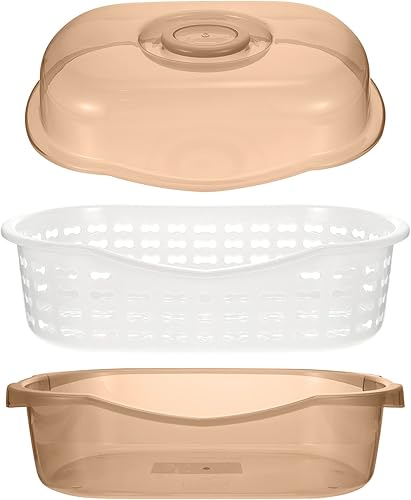 Miniatura 2 de YARDWE Estante para tapa de cocina, colador con tapa, estante de secado de botellas, cesta de almacenamiento para frutas, verduras, color caqui,