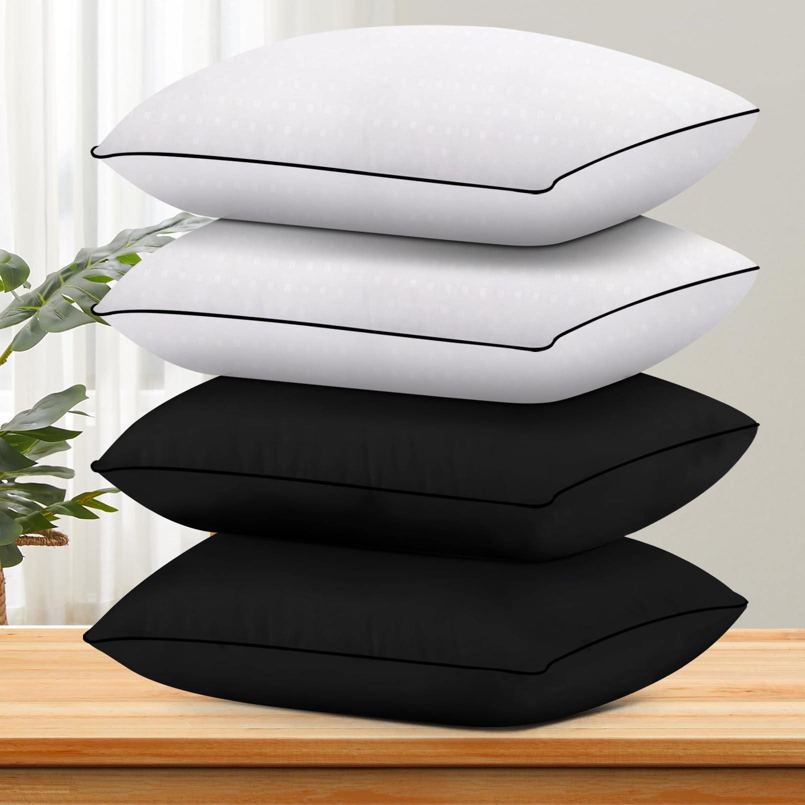 HIMOONBed Pillows for Sleeping 2 Pack,King Size Cooling Pillows Set of 2,Top-end Microfiber Cover for Side Stomach Back Sleepers(Mixed Color 4 Pack)