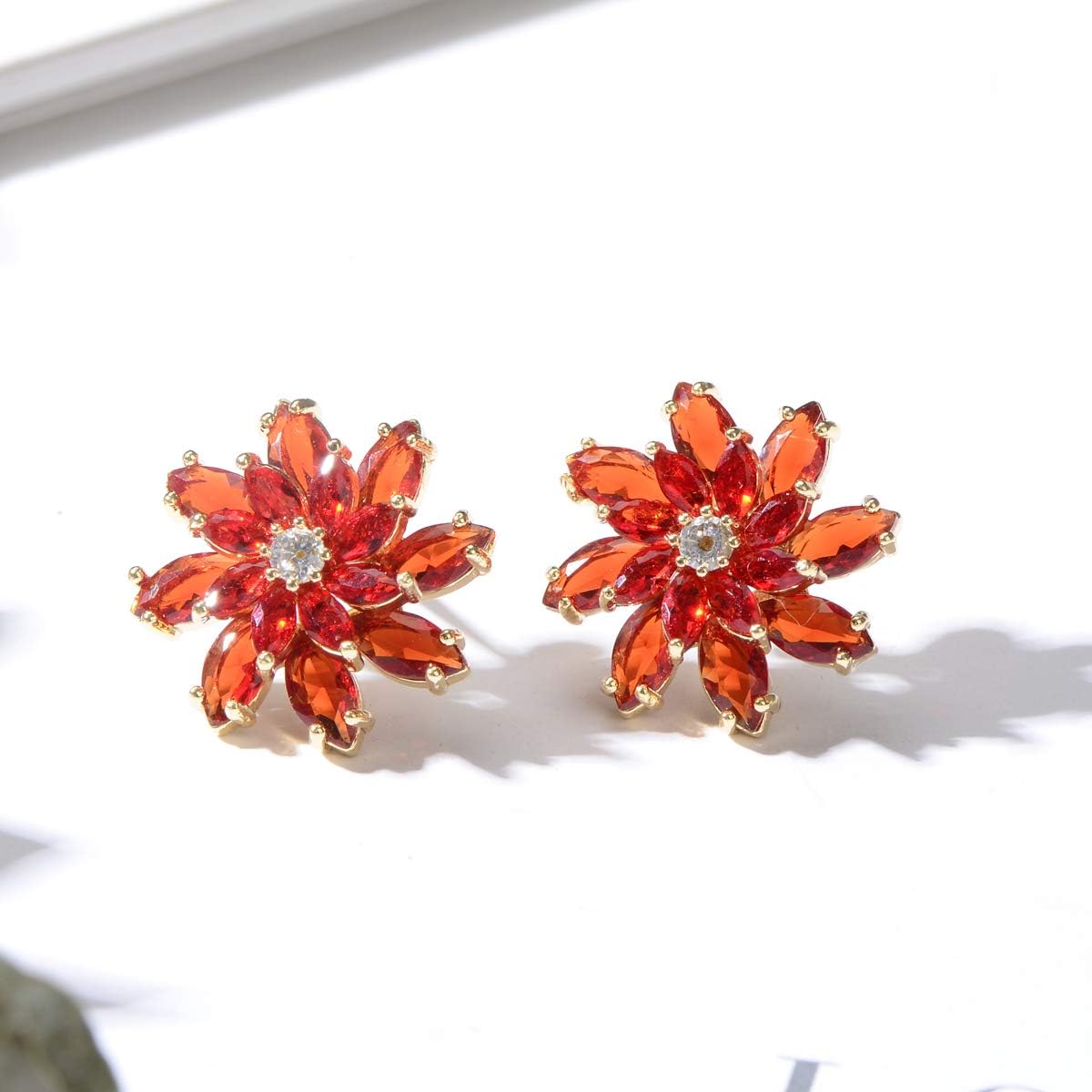 Cubic Zirconia Flower Stud Earrings - Large Sparkly CZ Crystal Rhinestone Snowflake Studs Daisy Floral Cluster Earrings Bridal Costume Jewelry for Bride Bridesmaids Birthstone Birthday Gift - Image 5