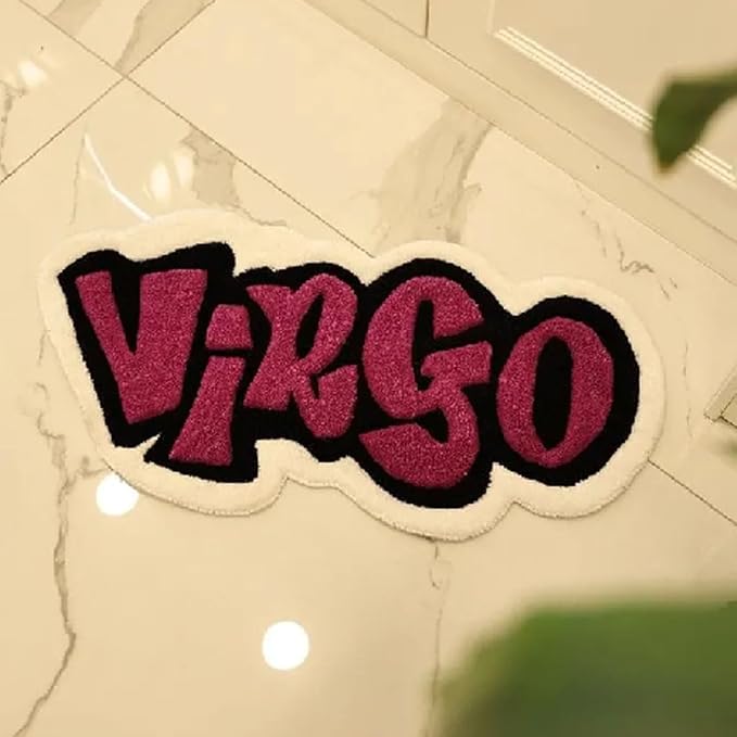 Virgo Shaped Bathroom Rugs Funny English Letters Bath Mat Special Shaped Washable Rugs Long Bath Mats for Bathroom (20×32inch)