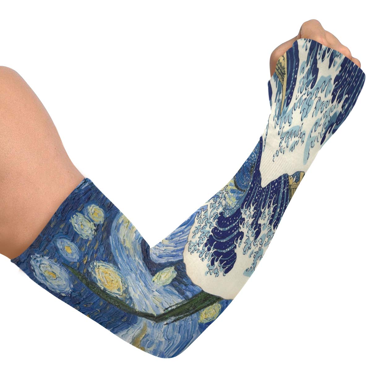 WELLDAY Van Gogh Wave Stars Arm Sleeves with Thumb Hole UV Sun Protection Cooling for Driving Cycling Golf Fishing, A, One Size