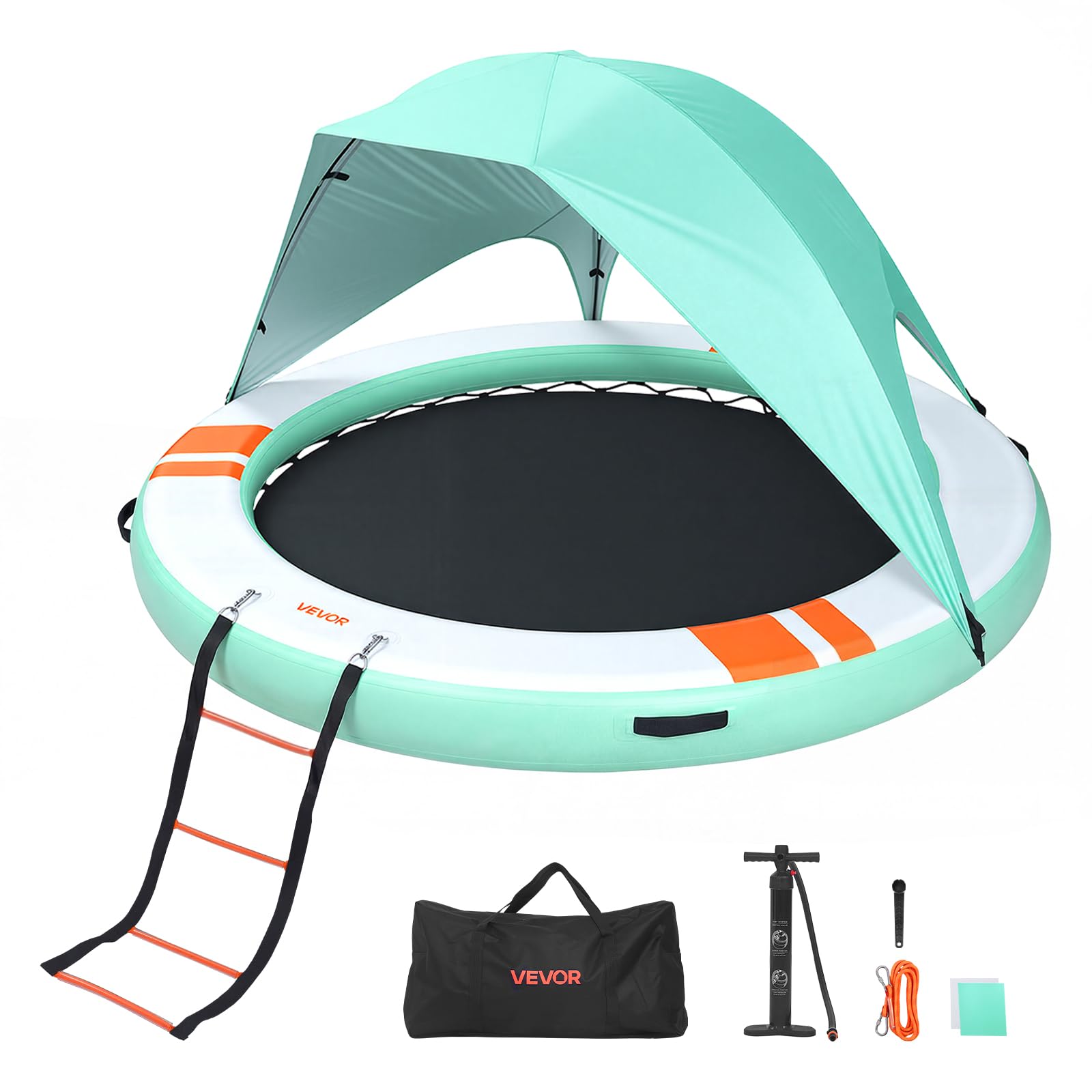 VEVOR Quai Flottant Gonflable Rond Plateforme de Quai Gonflable 3,05 m pour Piscine Plage Mer Lac Réunions de Famille Sorties Amis Activités Nautiques avec Sac de Transport Portable, Échelle Amovible