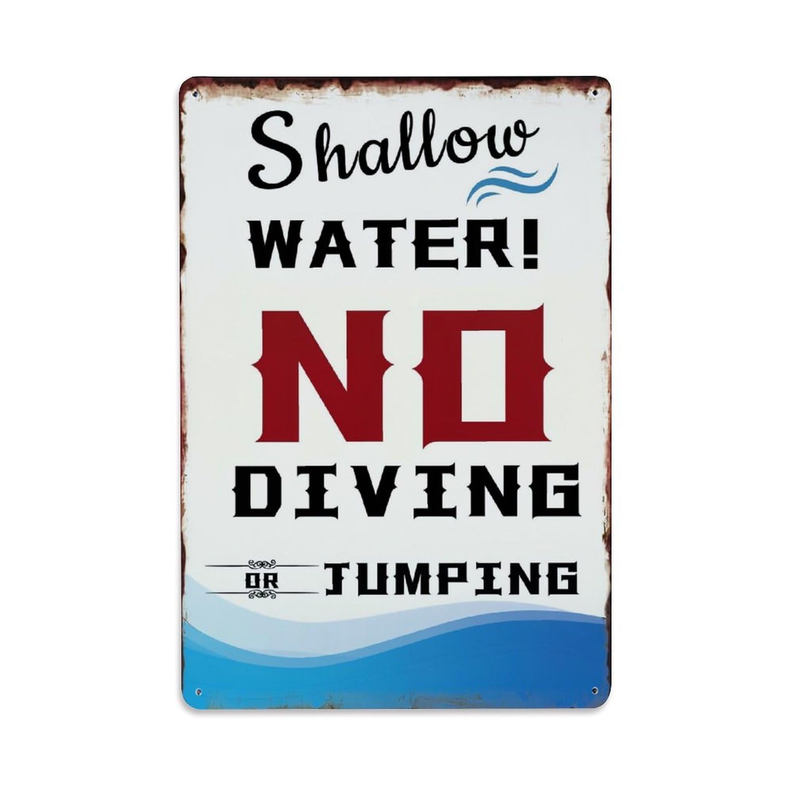 Jdfenggu Vintage Shallow Water No Diving Jumping Retro Metal Tin Sign, Decor Art Poster For Bar, Home, Man Cave, Kitchen, Laundry Room Gift 8X12inch