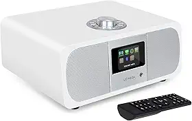 LEMEGA Sistema de música M3P 2.1 com rádio pela Internet, rádio FM, Spotify Connect, alto-falante Bluetooth, caixa de madeira, 40 predefinições, relógio de alarme duplo, controle remoto e aplicativo