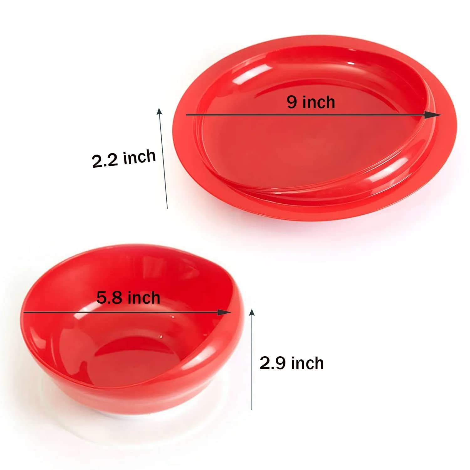 Plato y Cuenco a Prueba de derrames con Base de Ventosa, Plato Antideslizante para Adultos discapacitados, Cuenco de autoalimentación Adaptable para Personas Mayores(2 Plate+2 Bowl)