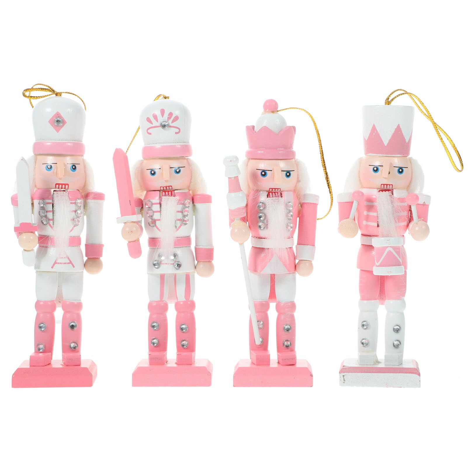 Tofficu 4Pcs Pink Christmas Nutcracker: Nutcracker Christmas Decor, Wooden Nutcracker Hanging Decorations Set, 4.7 inch King Soldier Nutcracker for Christmas Tree Hanging Figure Decoration Xmas Party