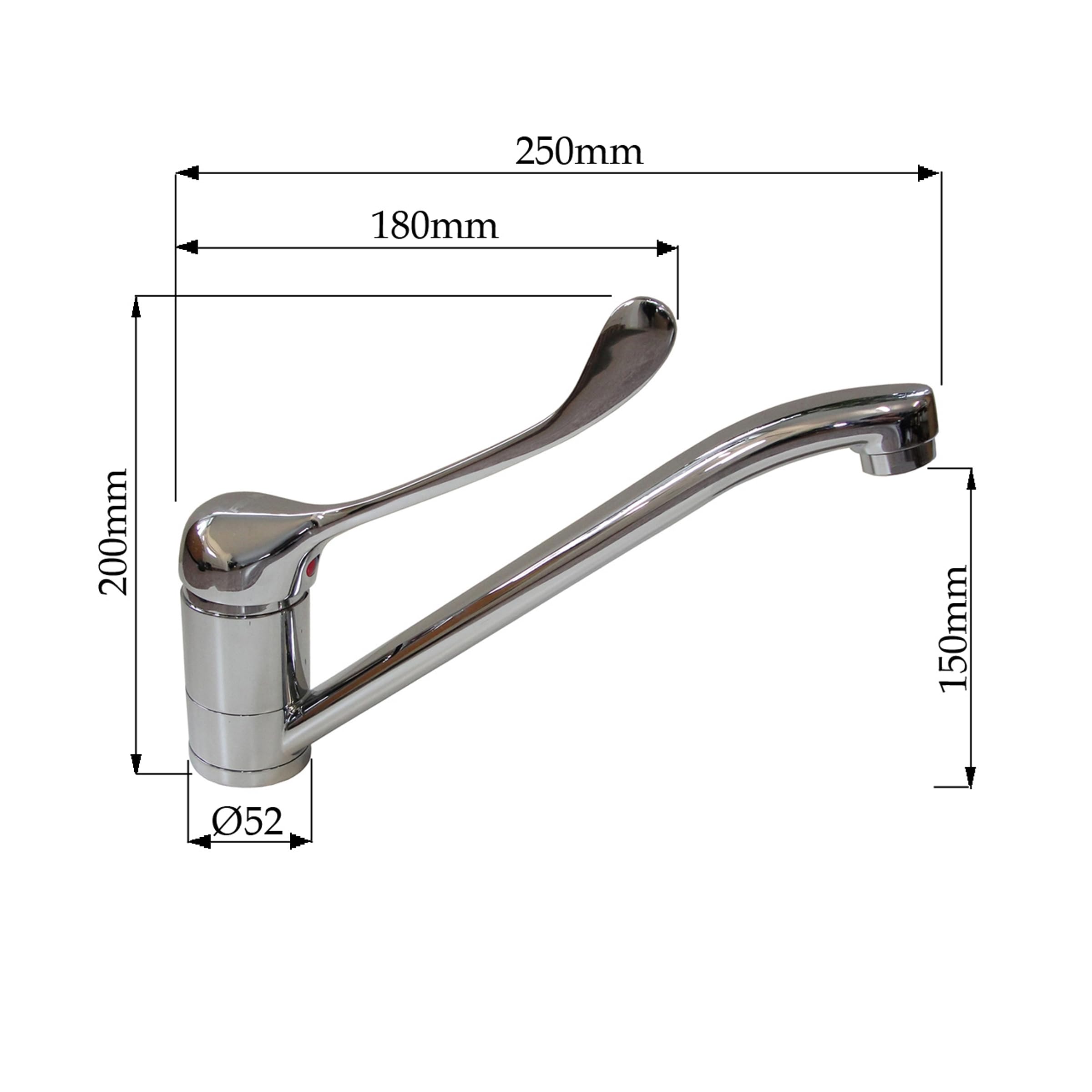 Medizinische Niederdruck Hygienearmatur, Küchen Wasserhahn mit langem Hebel, Arztgriff zur Ellenbogen Bedienung, schwenkbar, für Arztpraxis, Klinik, Labor