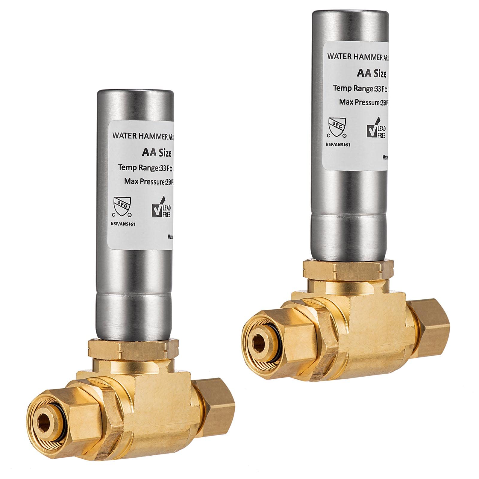 (2 Pack) Lidertik Water Hammer Arrestor for Dishwasher and Toilet 3/8 Inch Male Compression and 3/8 Inch Female Compression, Absorb Shock and Reduce