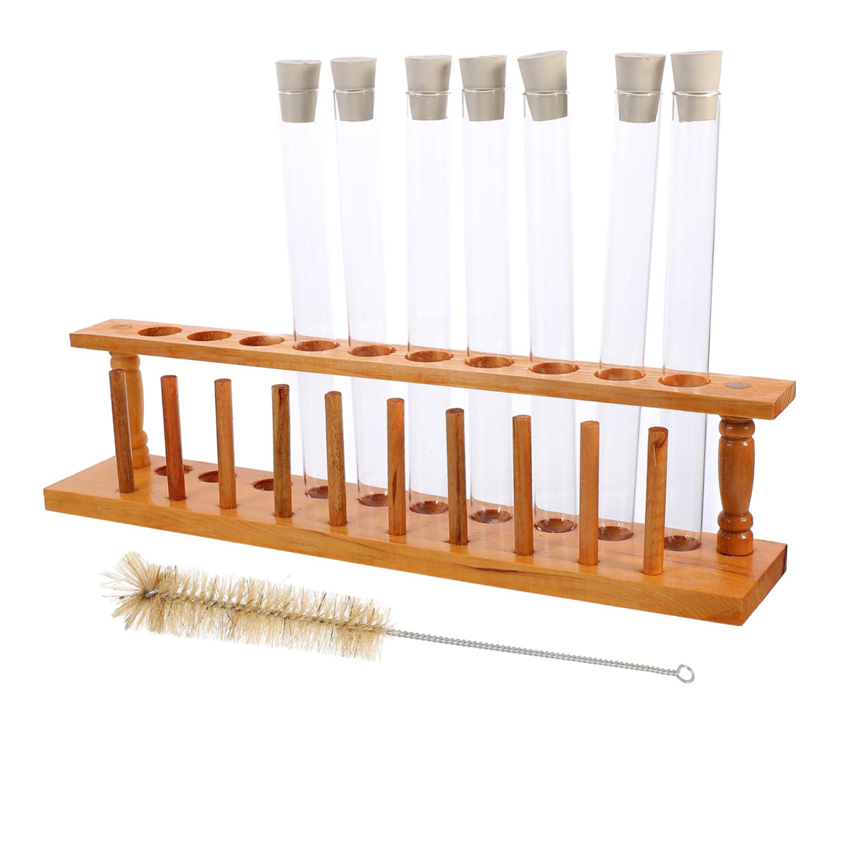 Reagenzglas 30mm mit Stopfen 10 Glas Probiergläser 10-loch Holzständer und Reinigungsbürste für Schule und Labor