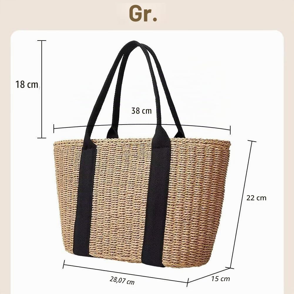 Strandtasche für Damen, Strohtasche, Sommer, groß, handgefertigt, gewebt, Schultertasche, Umhängetasche