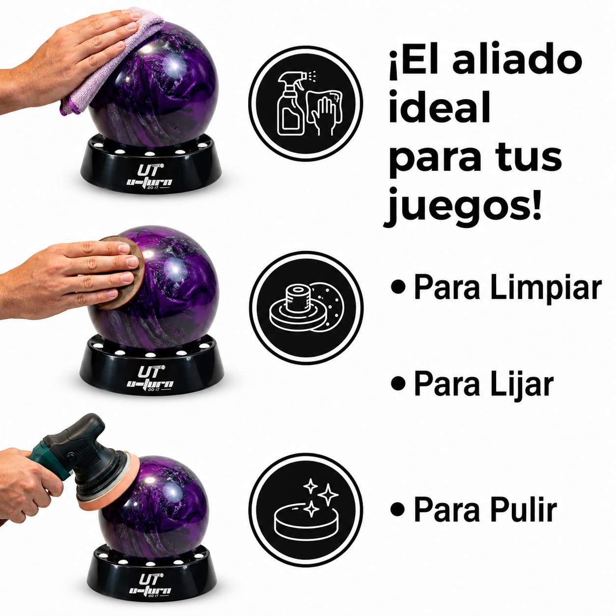 Genérico Drehbarer Kugelkopf | Manueller Spinner | Polieren und Reinigen | Manuell rotierende Basis für professionelles Polieren, Schleifen und Reinigen. Kompatibel mit jedem Bowlingball.