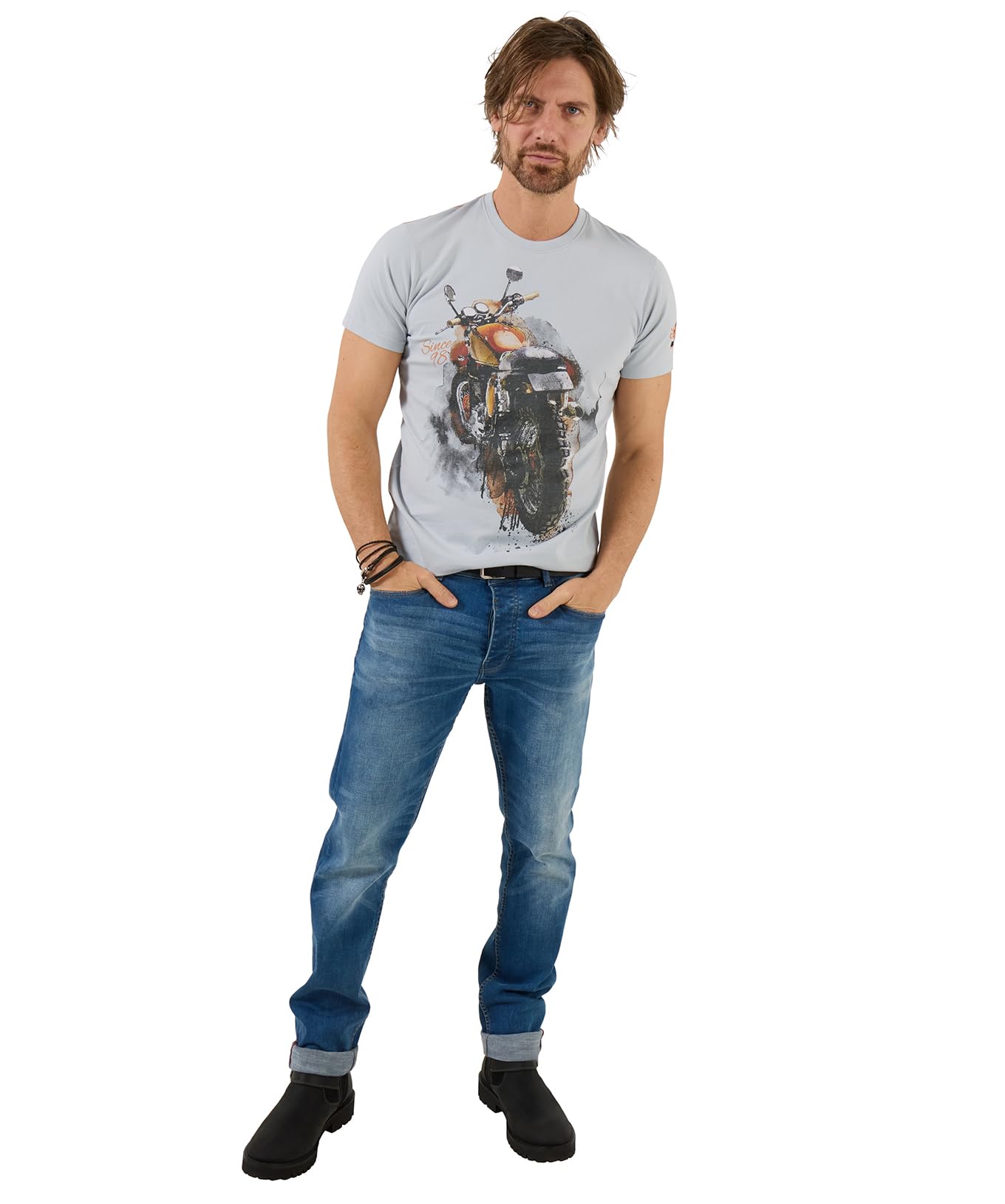 Joe Browns Men's Painted Motorbike Graphic Tee, Regular, Grey, UK M
