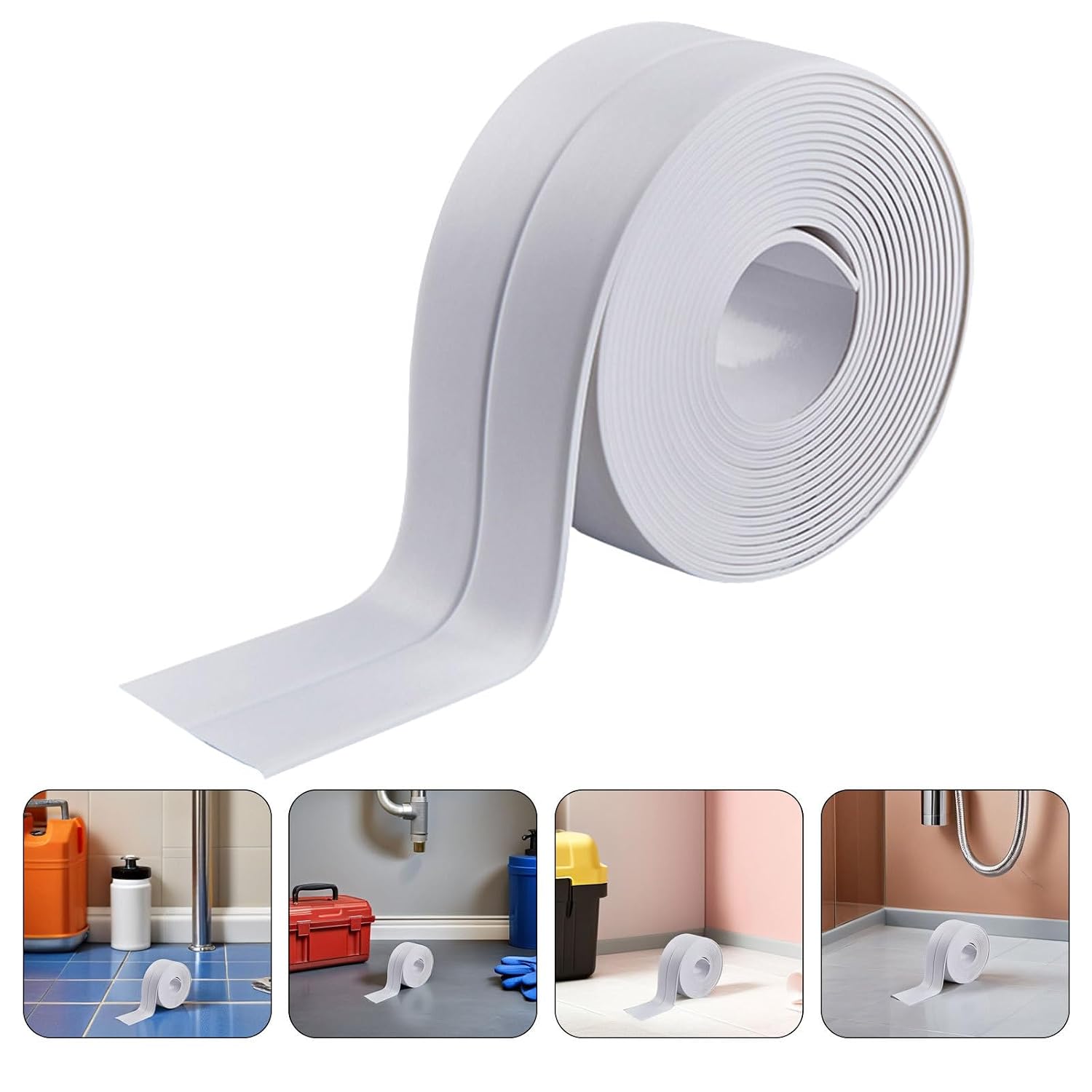 White PVC Caulk Tape 10 Rolls Waterproof Flexible Strip for Kitchen