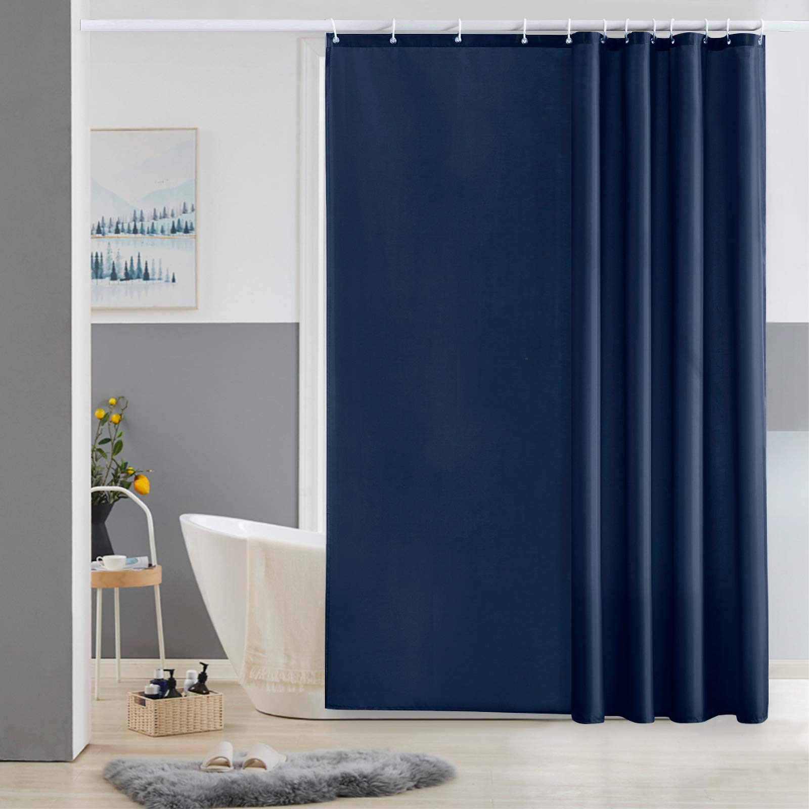 Furlinic Shower Curtain Mould Proof Resistant Wetroom Bathroom Polyester Fabric White 7ft Shower Curtains Liner Waterproof Rustproof Washable Weighted with 12 Hooks Extra Long 180x210cm 72x84. — view 102