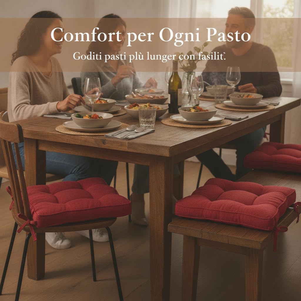 Cuscino Seduta in Tessuto per Sedia, Rosso, 40x40x10 cm
