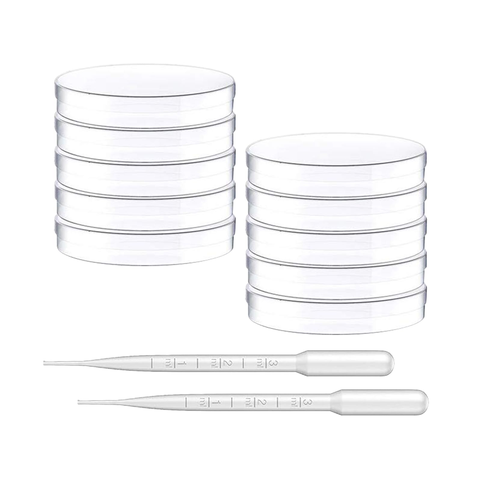 Piastra Petri,Petri Dishes,Piastra Petri in Plastica,Piatti Petri in Vetro, per Cultura di Laboratorio Lievito Batterico,10 con 2 Pipette di Trasferimento per Cultura di Laboratorio Lievito Batterico