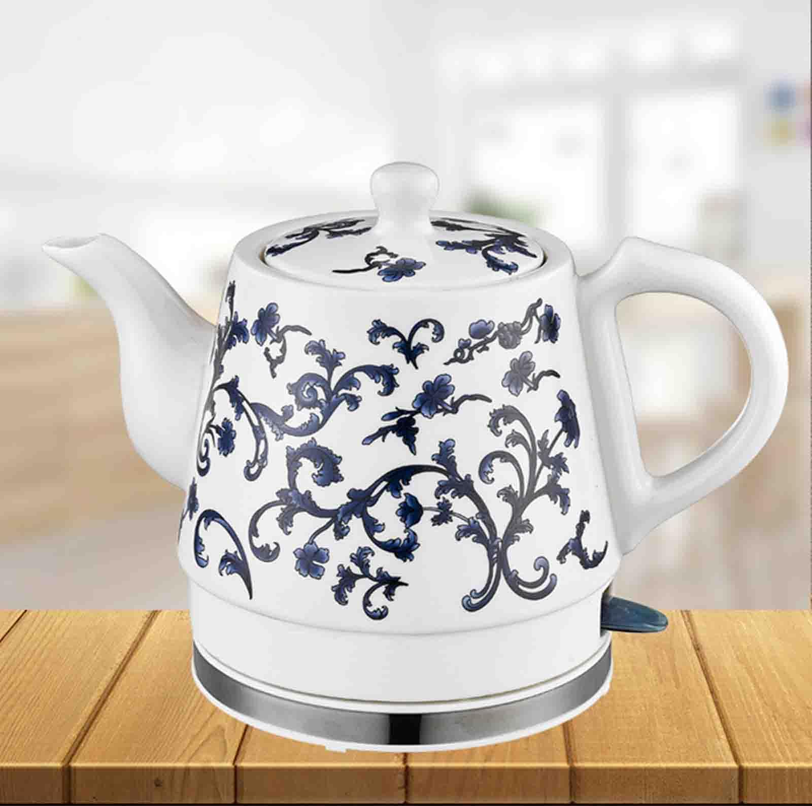 Elektryczne ceramiczne bezprzewodowe i biały czajnik porcelanowy - Szybko gotuj wodę na herbatę, kawę, zupę i płatki owsiane - ceramiczny czajnik elektryczny