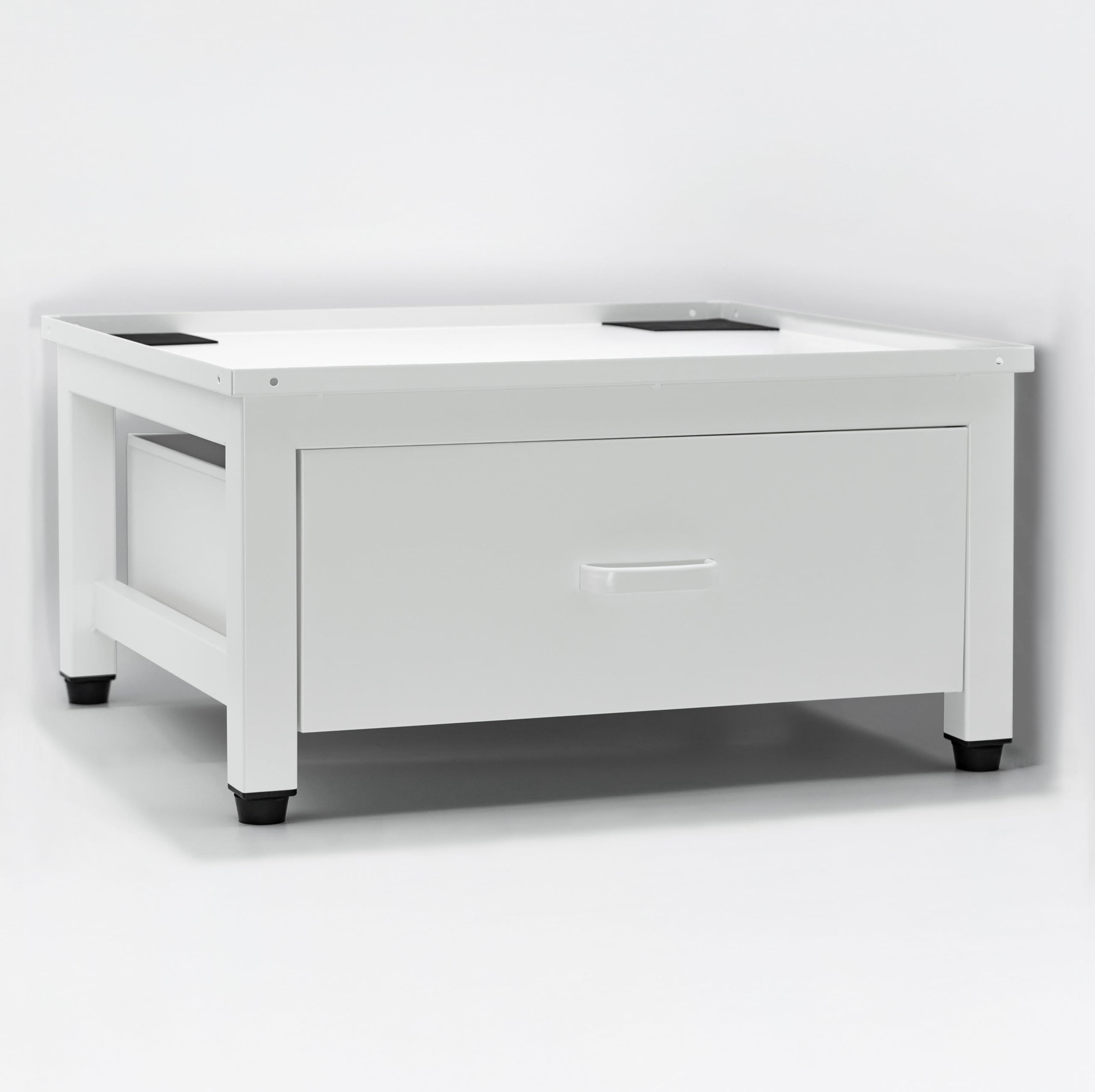 Waschmaschinenuntergestell mit Auszug Schublade | 62 x 55,5 x 34 cm (LBH) stabiler Metall-Rahmen pulverbeschichtet Podest incl. hochwertiger Schublade | Soft-Stand Füße höhenverstellbar