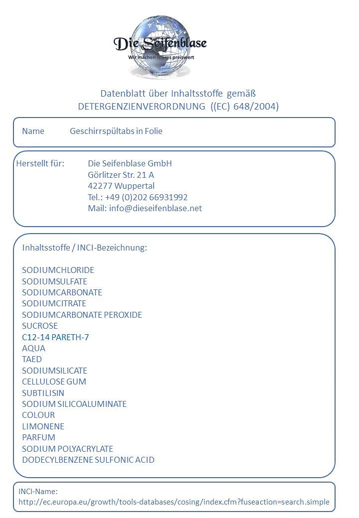 Spülmaschinentabs 12 in 1 in wasserlöslicher Folie I Neuware I für jeden Geschirrspüler geeignet I Multifunktionstabs I Qualitätsware I Spültabs I Geschirrspültabs 20 kg